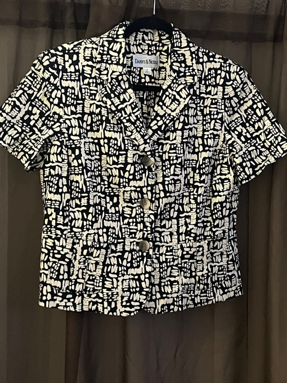 Danny & Nicole Black and White Short Sleeve Button-Up Blazer SZ 12